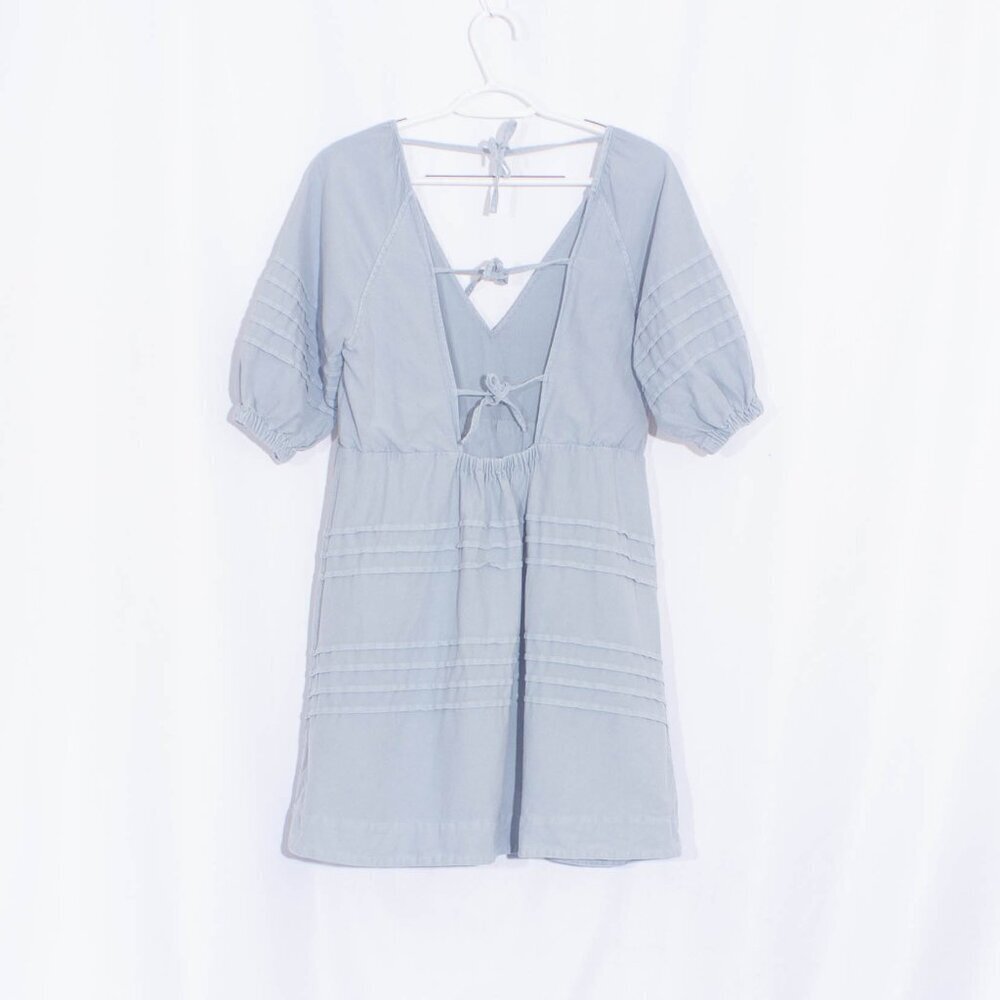 7 FOR ALL MANKIND Puff Sleeve Tie Back Denim Dress Size M - Picture 5 of 10
